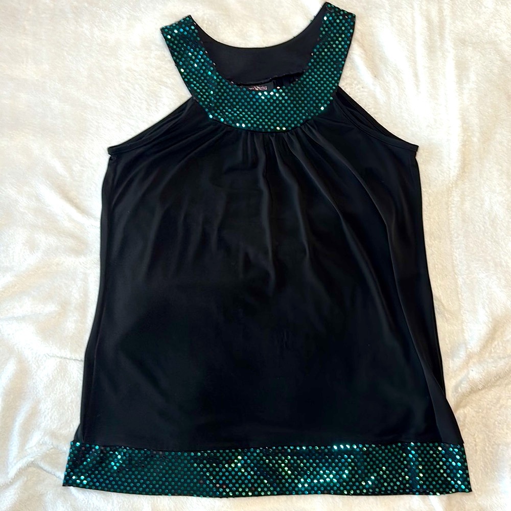 🧚‍♂️ANXIETY Brand Black with Teal Sequins Tank - Large